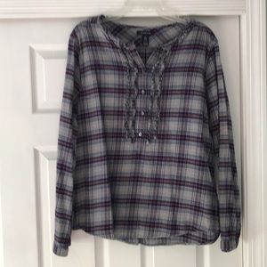 Lands End flannel top with ruffles on front.
